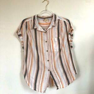 2/$25 Japana Button Down Striped Peach Grey Large